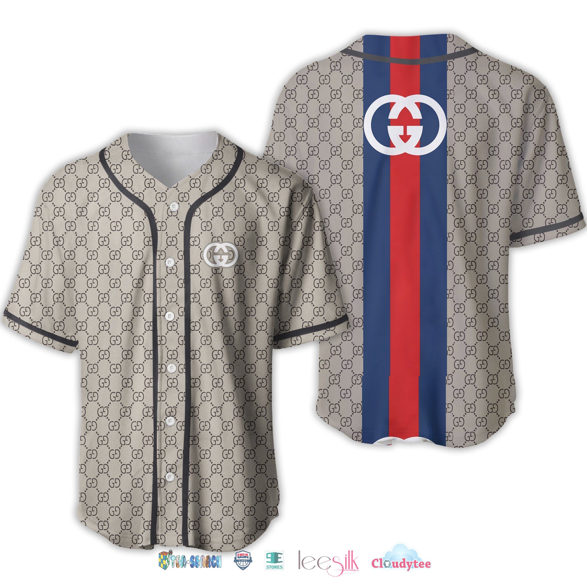 Gucci Blue Red Line Baseball Jersey Shirt Gucci Blue Red Line Baseball Jersey Shirt