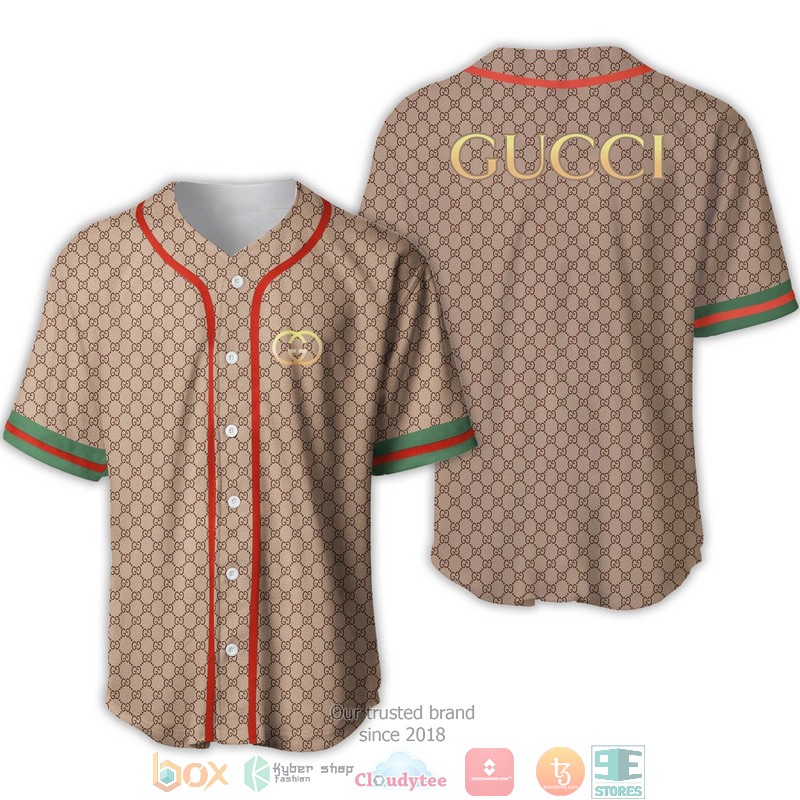 Gucci Hive Pattern Gold Logo Baseball Jersey Gucci Hive Pattern Gold Logo Baseball Jersey