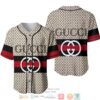 Gucci Hive Pattern Red Black Line Brown Baseball Jersey