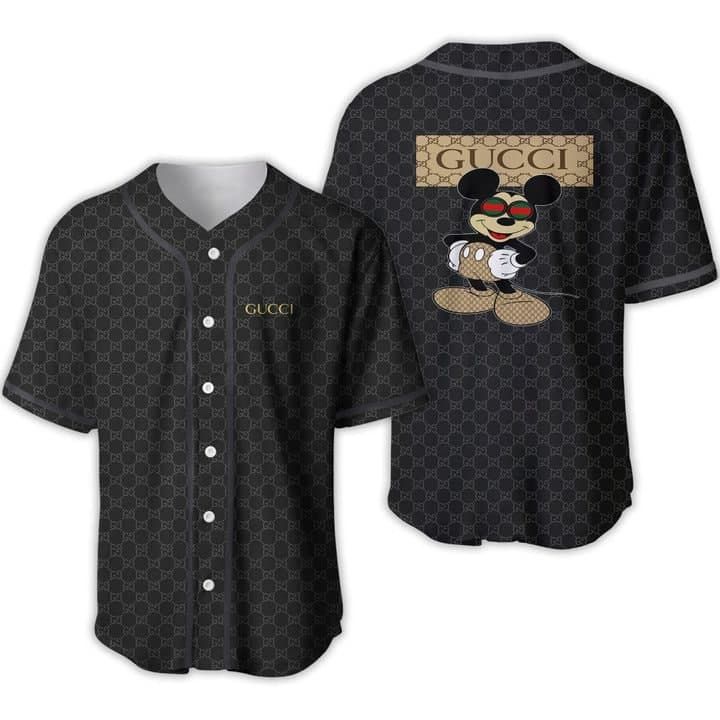 Gucci Mickey Mouse Black Baseball Jersey Gucci Mickey Mouse Black Baseball Jersey