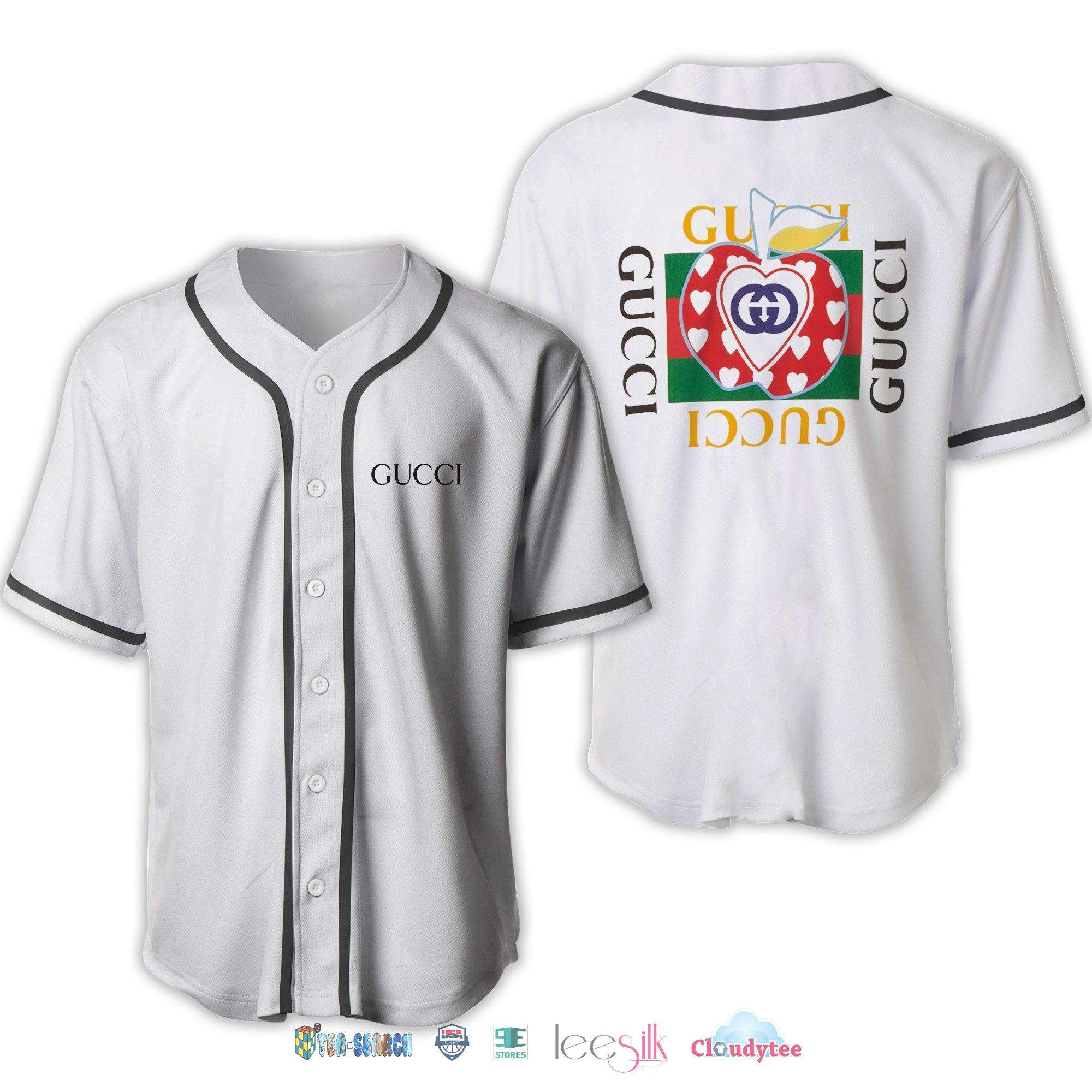Gucci Peach Logo Baseball Jersey Shirt Gucci Peach Logo Baseball Jersey Shirt
