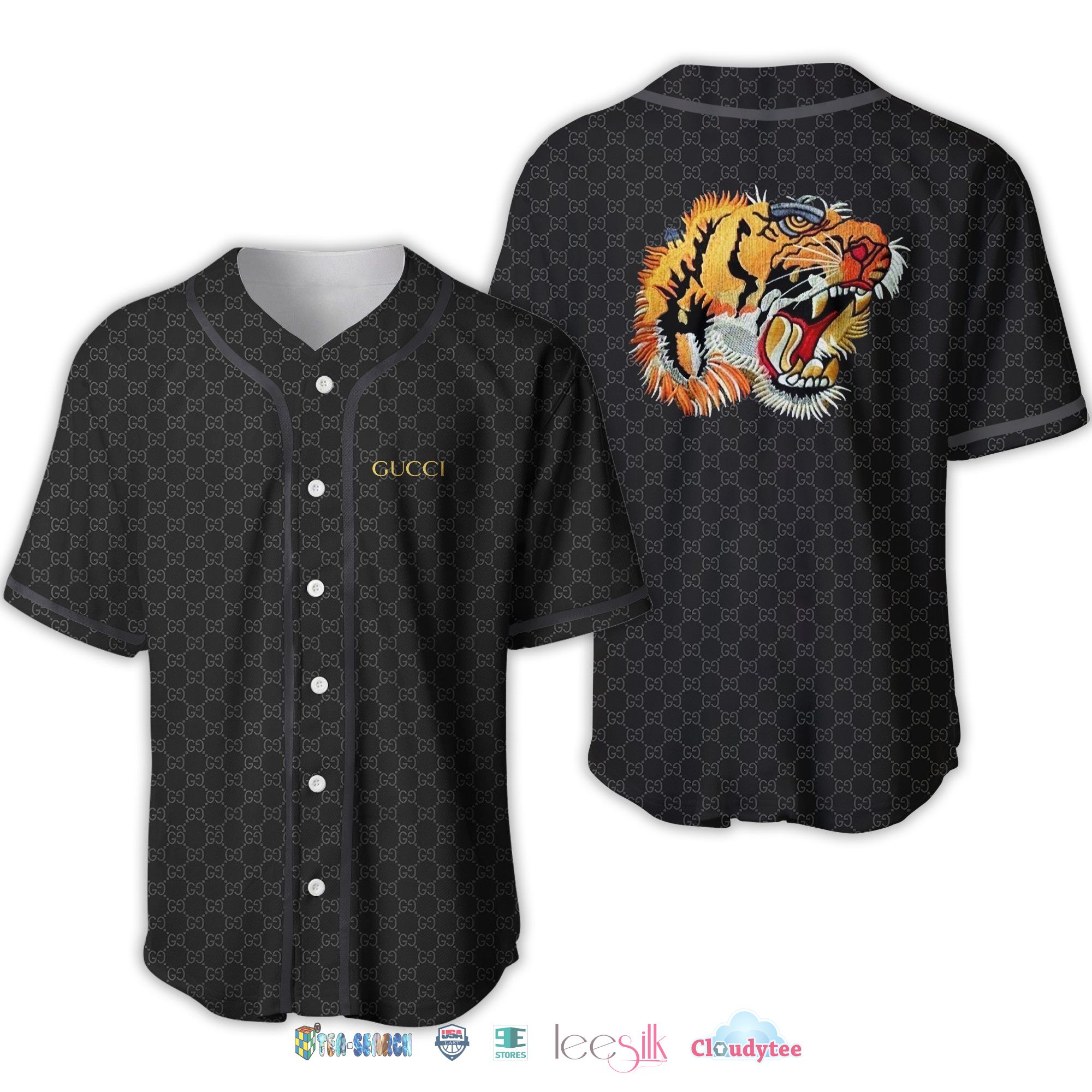 Gucci Tiger Logo Black Baseball Jersey Shirt Gucci Tiger Logo Black Baseball Jersey Shirt