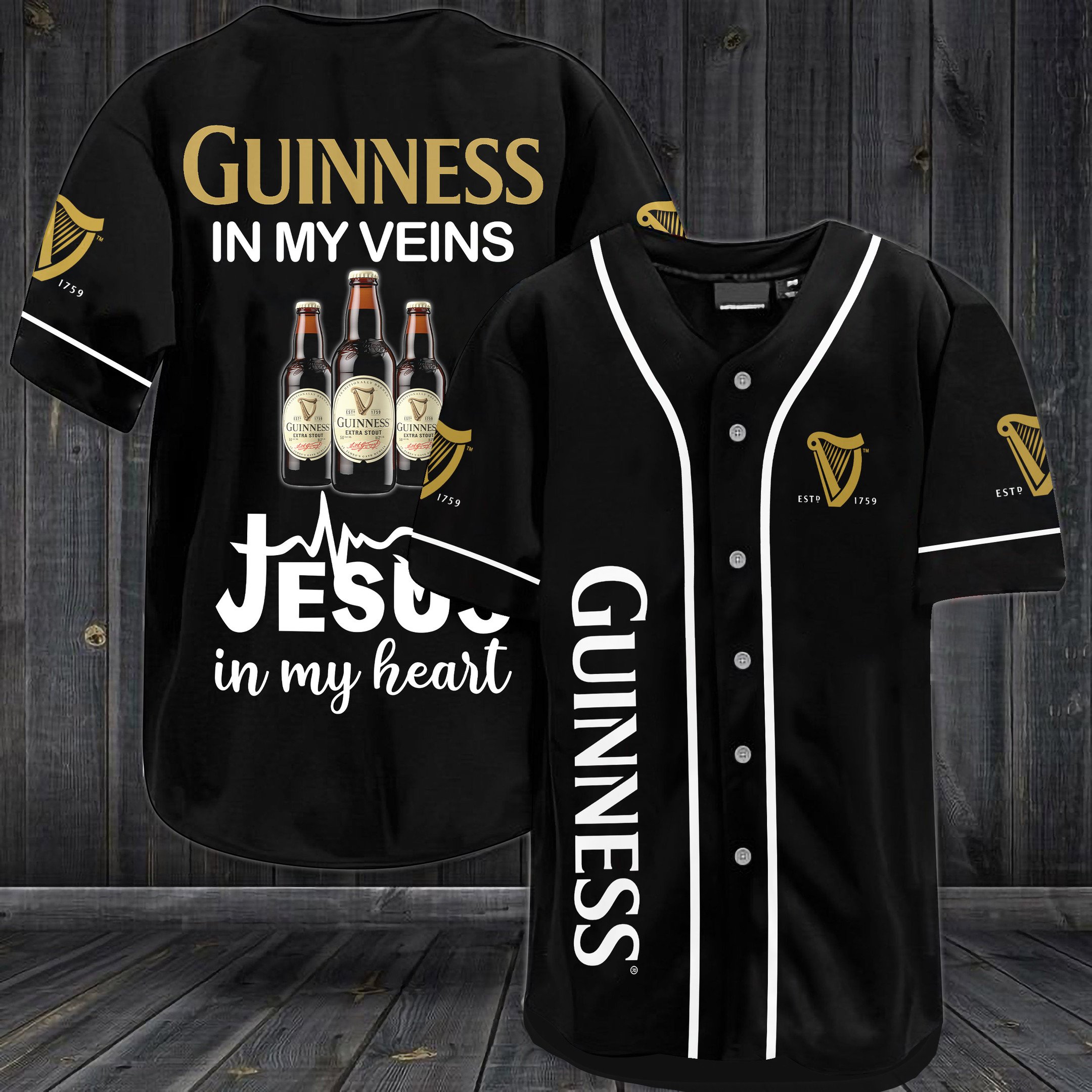 Guinness In My Veins Jesus In My Heart Baseball Jersey Guinness In My Veins Jesus In My Heart Baseball Jersey