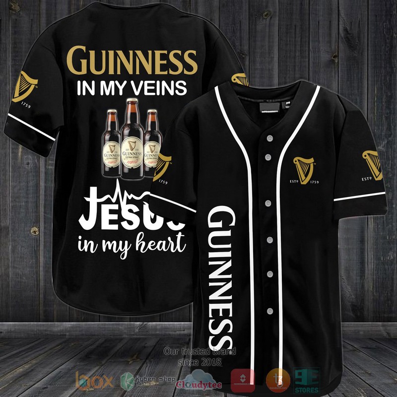 Guinness In My Veins Jesus In My Heart Black Baseball Jersey Guinness In My Veins Jesus In My Heart Black Baseball Jersey