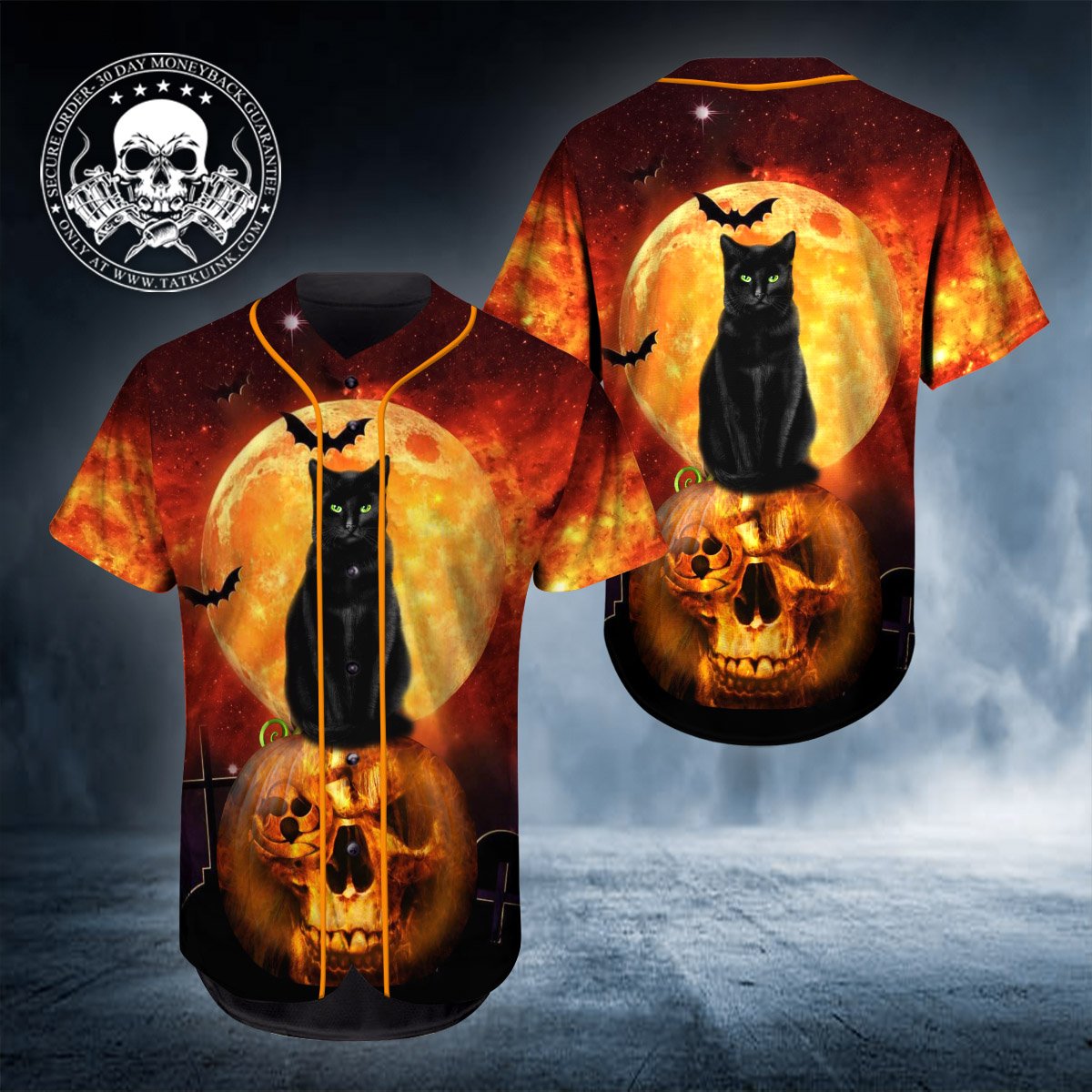 Happy Halloween Black Cat Head Skull Baseball Jersey Happy Halloween Black Cat Head Skull Baseball Jersey