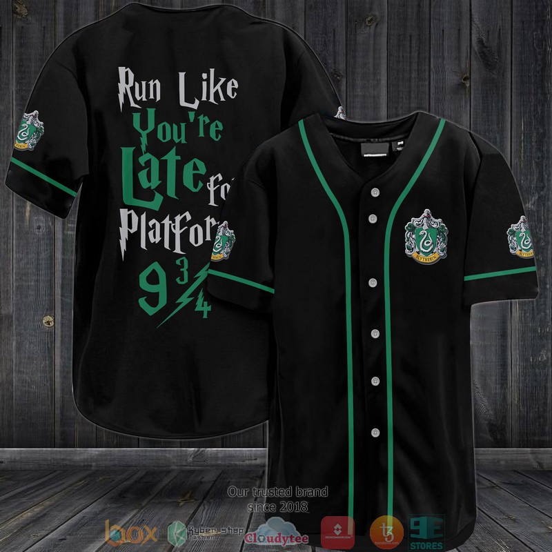 Harry Potter Run Like You’Re Late For Platform 9 3-4 Slytherin Black Baseball Jersey Harry Potter Run Like You’Re Late For Platform 9 3-4 Slytherin Black Baseball Jersey