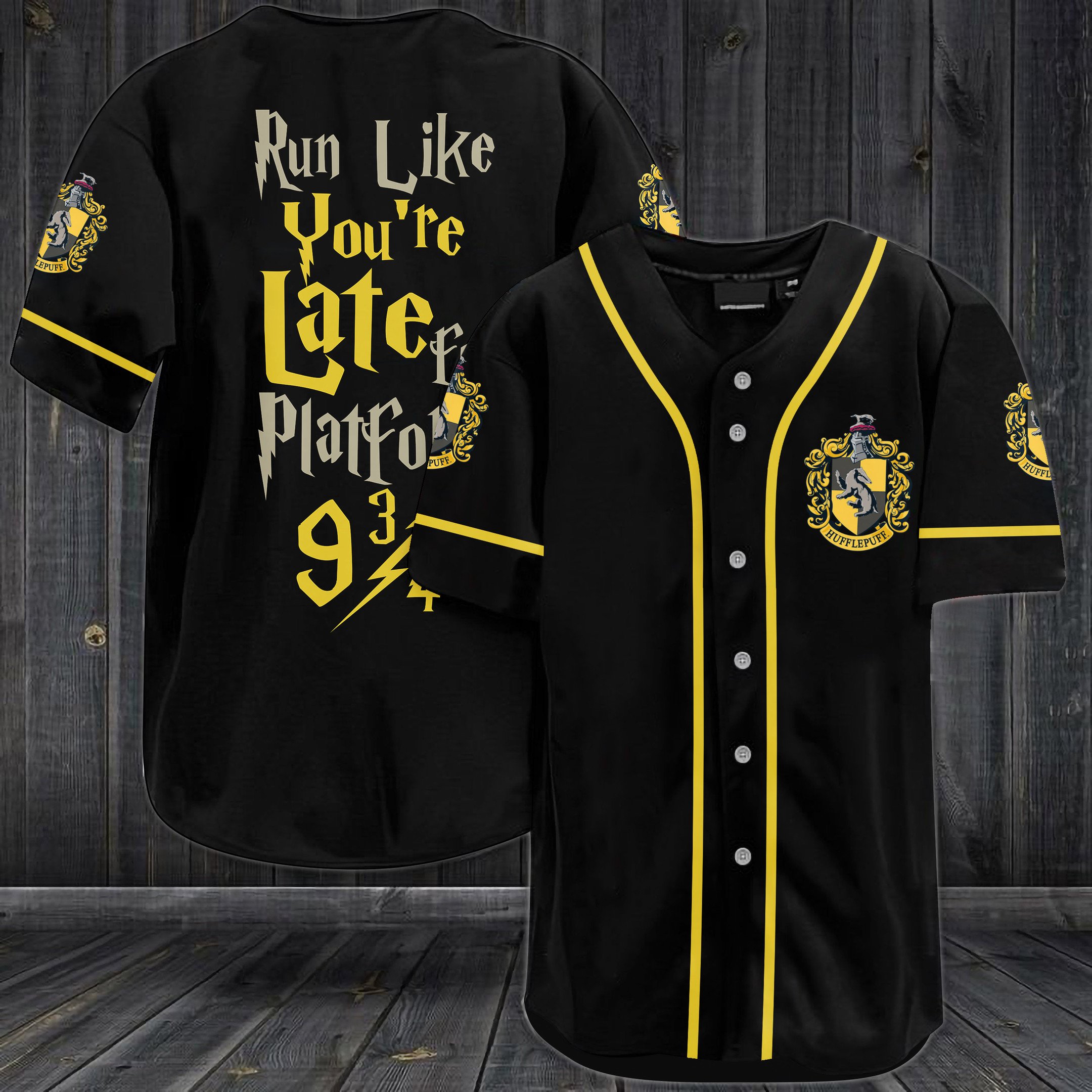 Hufflepuff Harry Potter Run Like You’Re Late For Platform Baseball Jersey Hufflepuff Harry Potter Run Like You’Re Late For Platform Baseball Jersey