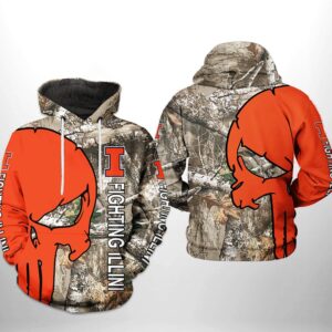Illinois Fighting Illini NCAA Camo Veteran Hunting 3D Printed Hoodie/Zipper Hoodie - e3fe1ad3360c