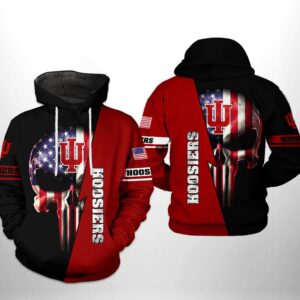 Indiana Hoosiers NCAA US Flag Skull 3D Printed Hoodie/Zipper Hoodie - 6ed69763e9da