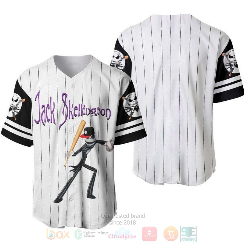 Jack Skellington All Over Print Pinstripe White Baseball Jersey Jack Skellington All Over Print Pinstripe White Baseball Jersey
