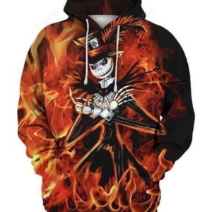 Jack Skellington On Fire Halloween Horror Movie Pullover And Zippered Hoodies Custom 3d Graphic Printed 3d Hoodie All Over Print Hoodie For Men For Women - 88facea460ed