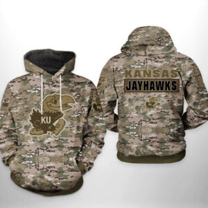 Kansas Jayhawks NCAA Camo Veteran 3D Printed Hoodie/Zipper Hoodie - e0fb229a1708