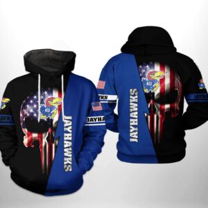 Kansas Jayhawks NCAA US Flag Skull 3D Printed Hoodie/Zipper Hoodie - cb912d97c54f