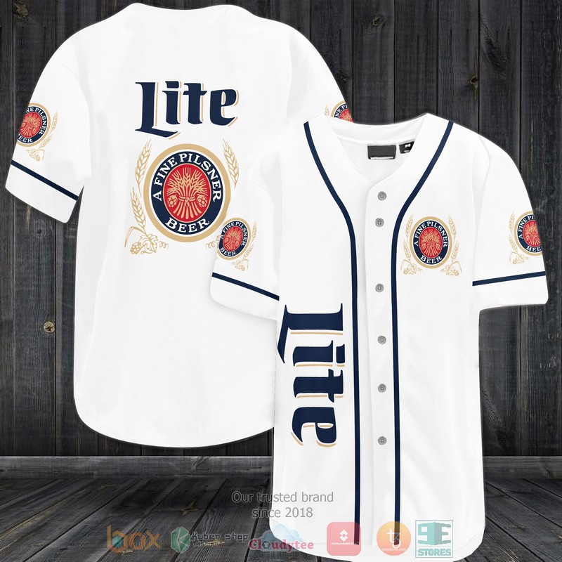 Lite A Fine Pilsner Beer White Blue Baseball Jersey Lite A Fine Pilsner Beer White Blue Baseball Jersey