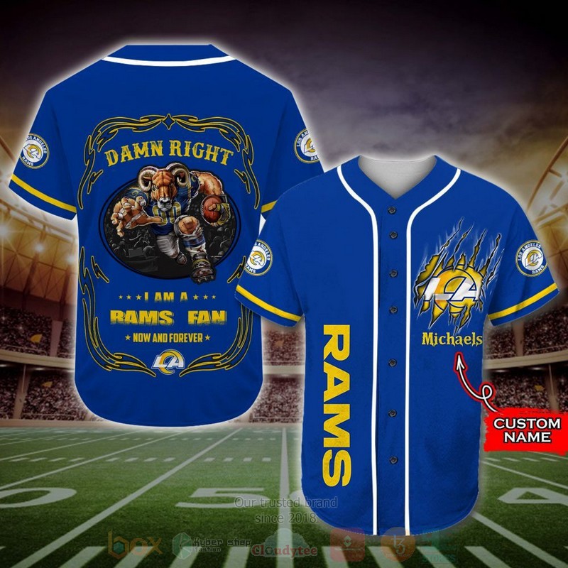 Los Angeles Rams Mascot Nfl Custom Name Baseball Jersey Los Angeles Rams Mascot Nfl Custom Name Baseball Jersey