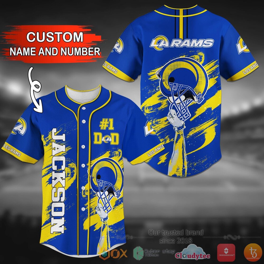 Los Angeles Rams Nfl Personalized Yellow Blue Baseball Jersey Shirt Los Angeles Rams Nfl Personalized Yellow Blue Baseball Jersey Shirt