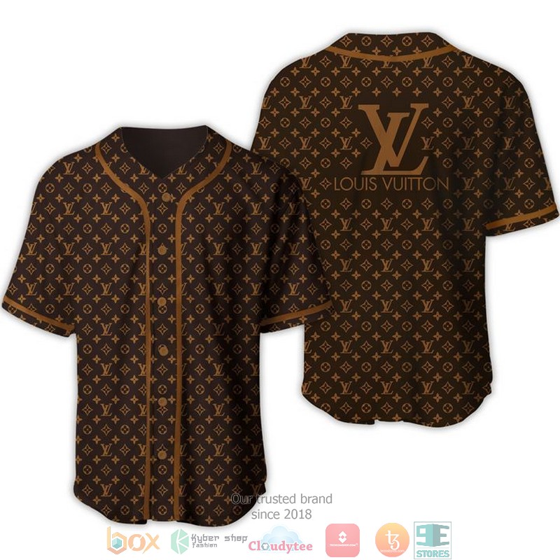 Louis Vuitton Brand Black Pattern Baseball Jersey Louis Vuitton Brand Black Pattern Baseball Jersey