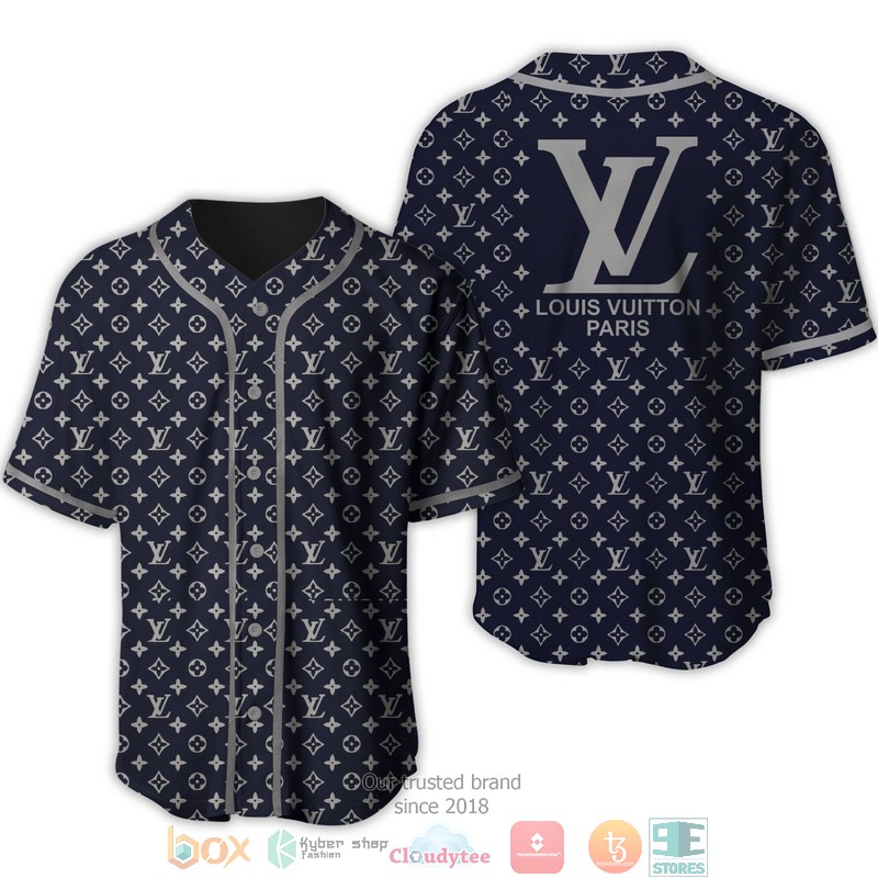 Louis Vuitton Silver Lv Navy Baseball Jersey Louis Vuitton Silver Lv Navy Baseball Jersey