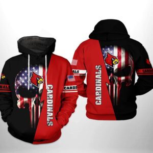 Louisville Cardinals NCAA US Flag Skull 3D Printed Hoodie/Zipper Hoodie - 80bf4ea1497b