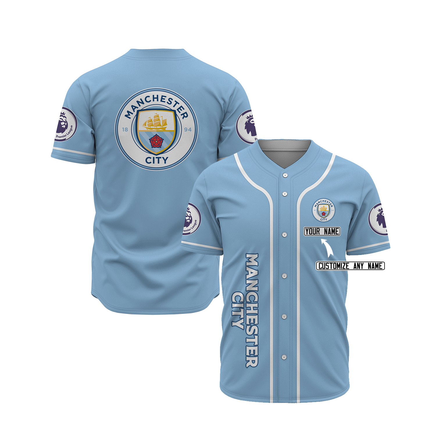 Manchester City Custom Name Baseball Jersey Manchester City Custom Name Baseball Jersey