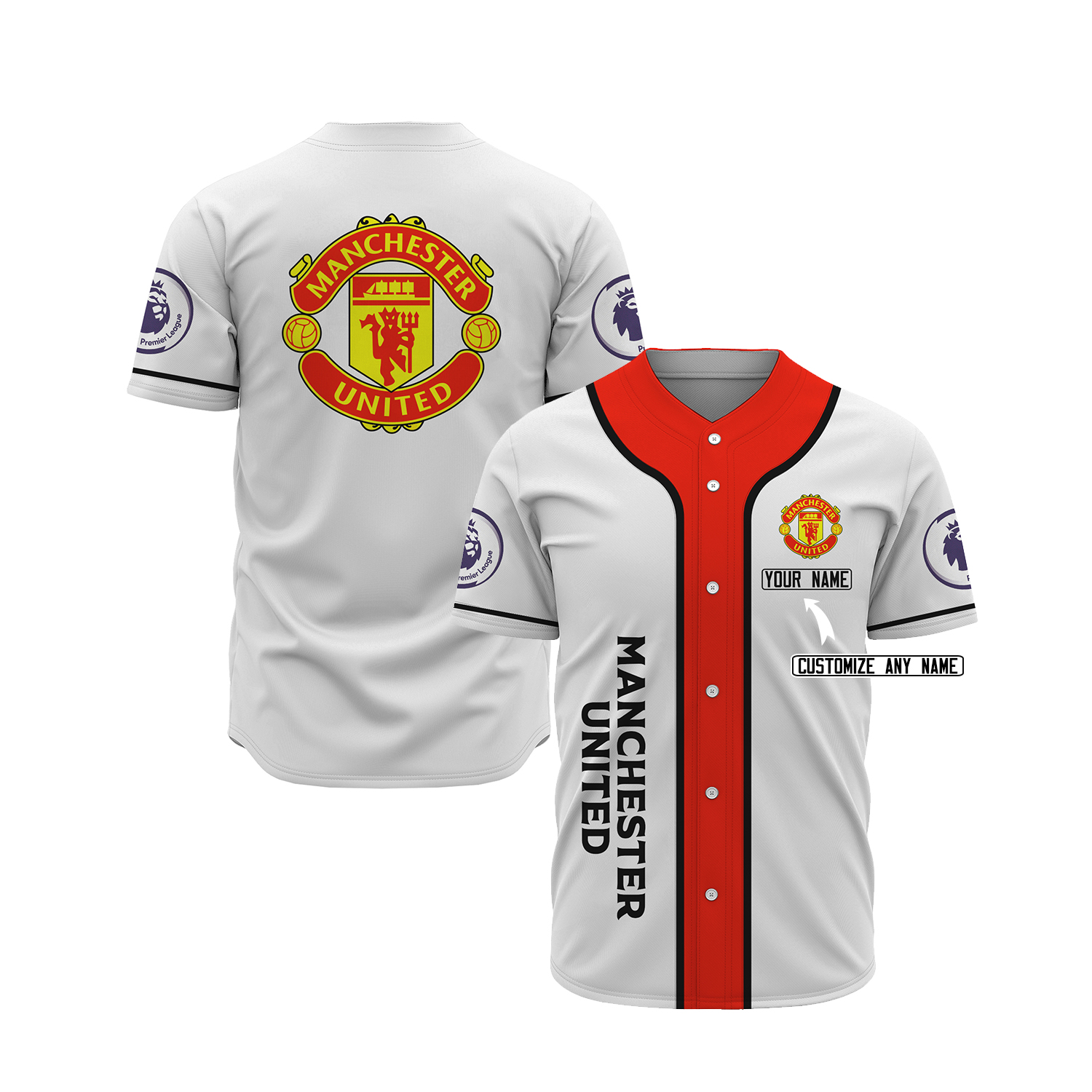 Manchester United Custom Name Baseball Jersey Manchester United Custom Name Baseball Jersey