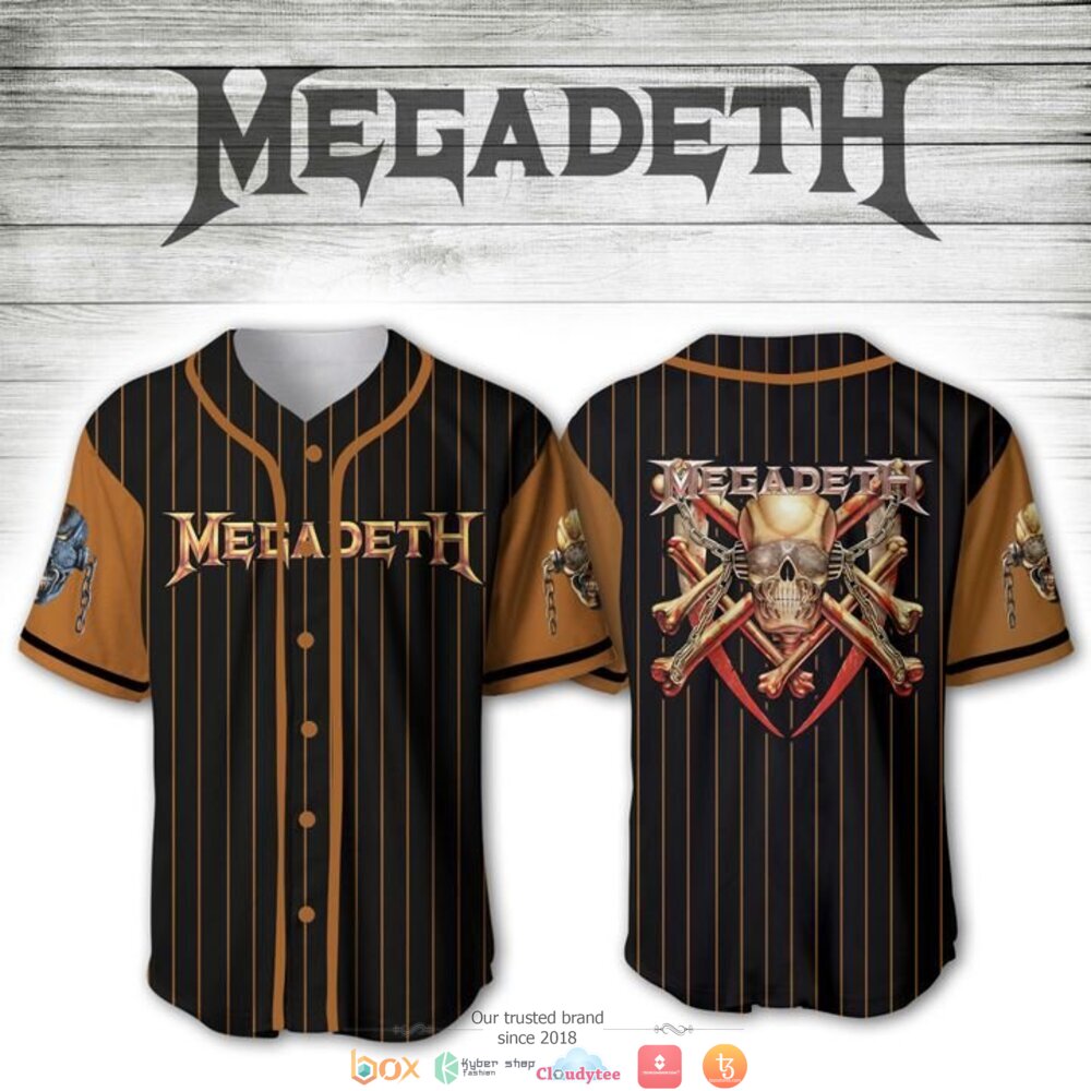 Megadeth Band Black Brown Baseball Jersey Megadeth Band Black Brown Baseball Jersey