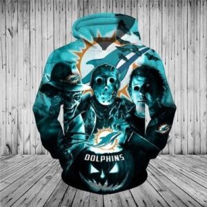 Miami Dolphins Halloween Horror Night Pullover And Zippered Hoodies Custom 3d Graphic Printed 3d Hoodie For Men For Women - 689c1e5ad66e