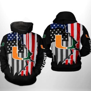 Miami Hurricanes NCAA US Flag 3D Printed Hoodie/Zipper Hoodie - c08ad1be2557