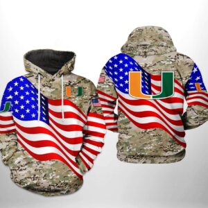 Miami Hurricanes NCAA US Flag Camo Veteran 3D Printed Hoodie/Zipper Hoodie - 3723a77bf8fd