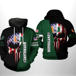 Miami Hurricanes NCAA US Flag Skull 3D Printed Hoodie/Zipper Hoodie - 834f3e7a5036