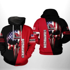 Miami Redhawks NCAA US Flag Skull 3D Printed Hoodie/Zipper Hoodie - 9a5b1e4e386c