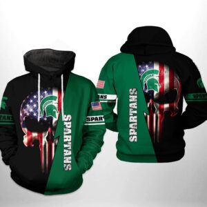 Michigan State Spartans NCAA US Flag Skull 3D Printed Hoodie/Zipper Hoodie - 65ff223bee96