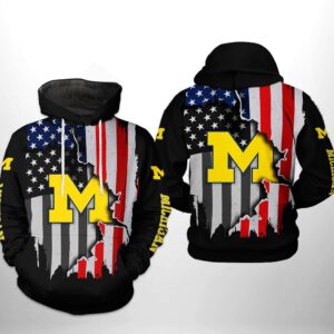 Michigan Wolverines NCAA US Flag 3D Printed Hoodie/Zipper Hoodie - c54ef7a8284b