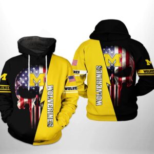 Michigan Wolverines NCAA US Flag Skull 3D Printed Hoodie/Zipper Hoodie - 0c8d480ffd68