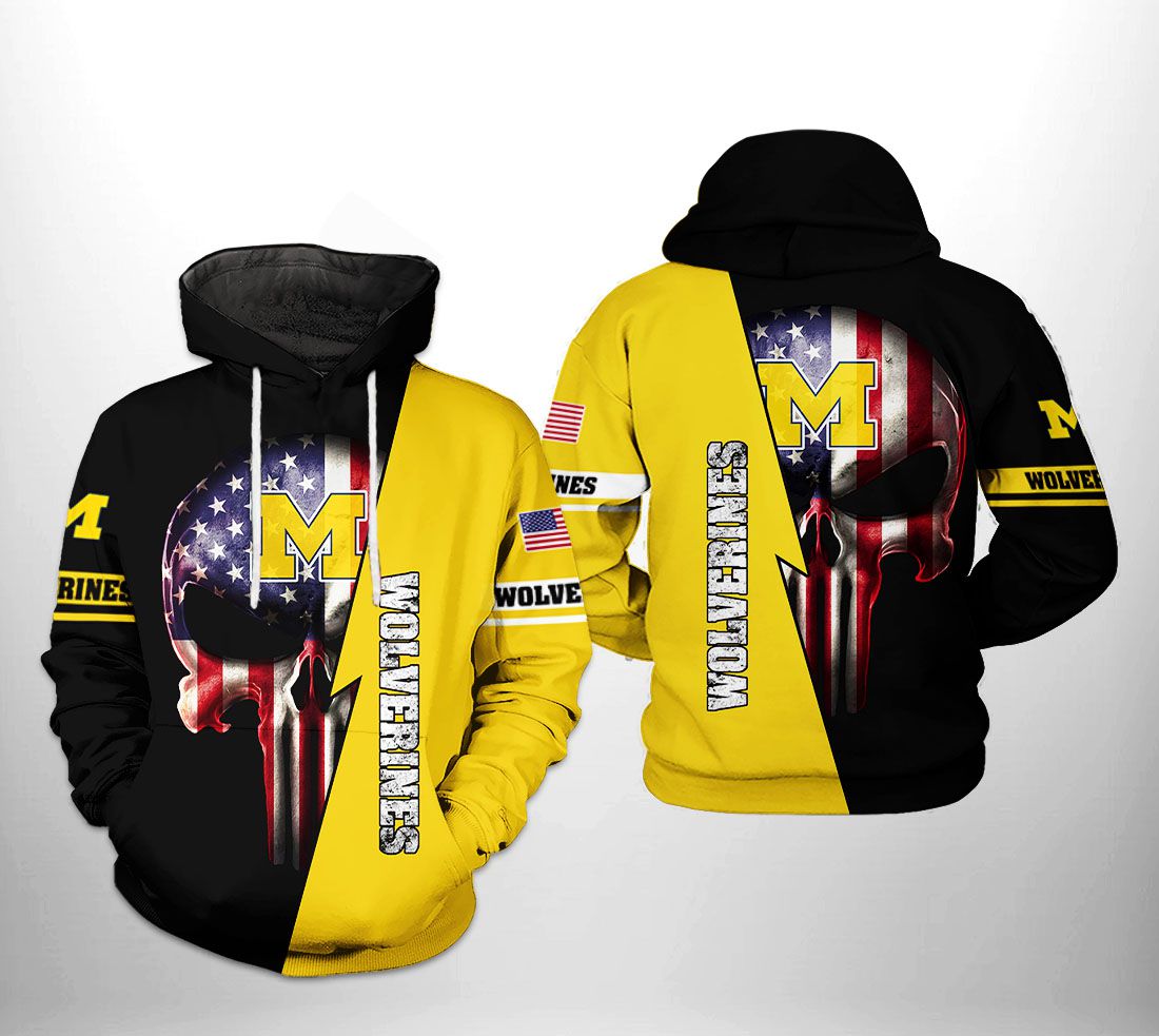 Michigan Wolverines NCAA US Flag Skull 3D Printed Hoodie/Zipper Hoodie - 0c8d480ffd68 Michigan Wolverines NCAA US Flag Skull 3D Printed Hoodie/Zipper Hoodie - 0c8d480ffd68