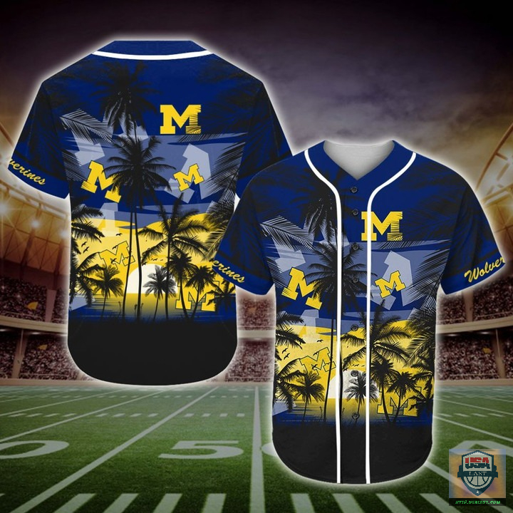 Michigan Wolverines Ncaa Palm Tree Baseball Jersey Shirt Michigan Wolverines Ncaa Palm Tree Baseball Jersey Shirt