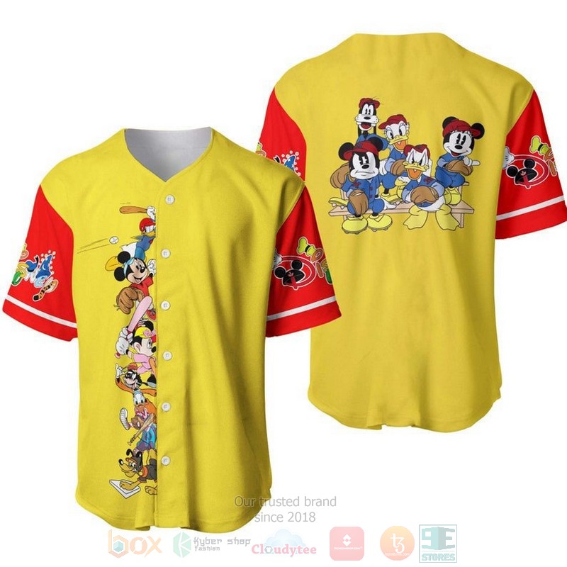 Mickey Minnie & Friends All Over Print Yellow Baseball Jersey Mickey Minnie & Friends All Over Print Yellow Baseball Jersey
