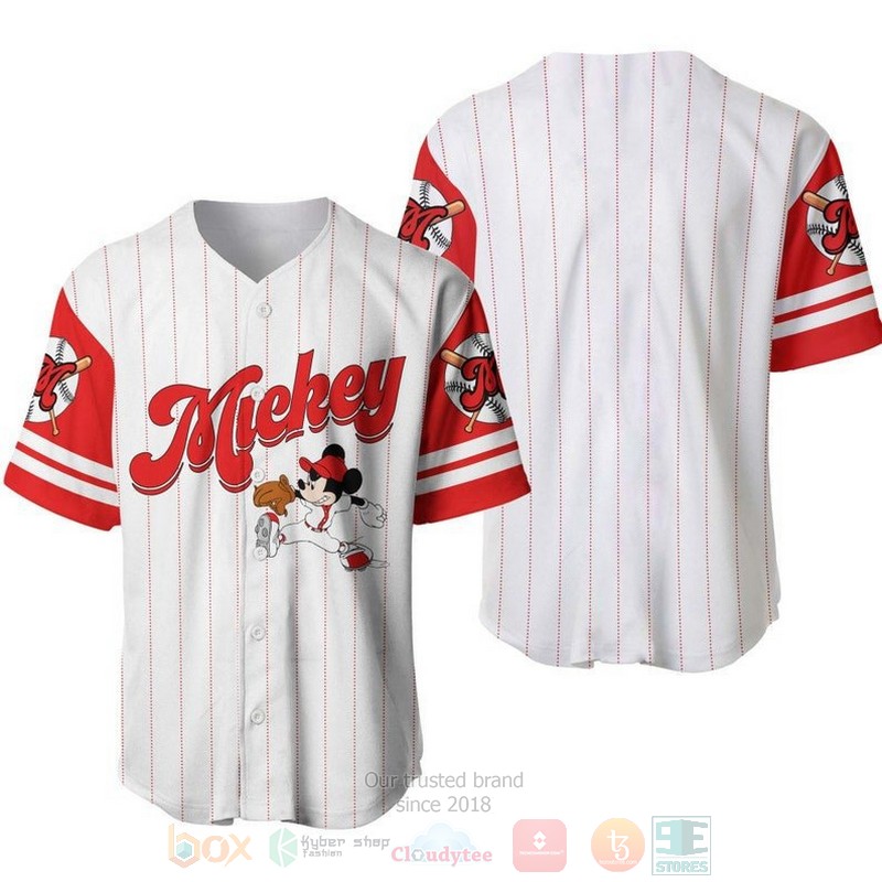 Mickey Mouse All Over Print Pinstripe White Baseball Jersey Mickey Mouse All Over Print Pinstripe White Baseball Jersey