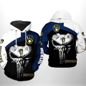 Milwaukee Brewers MLB Skull Punisher 3D Printed Hoodie/Zipper Hoodie - 707673ceeabf