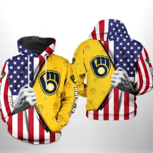 Milwaukee Brewers MLB US Flag 3D Printed Hoodie/Zipper Hoodie - 43ecea0977b7