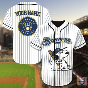 Milwaukee Brewers Snoopy Custom Name Baseball Jersey