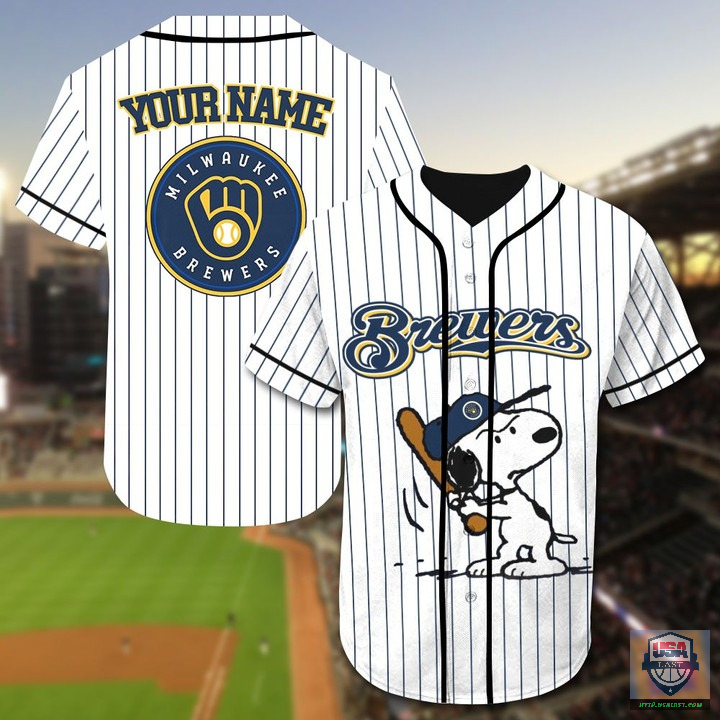 Milwaukee Brewers Snoopy Custom Name Baseball Jersey Milwaukee Brewers Snoopy Custom Name Baseball Jersey