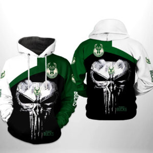 Milwaukee Bucks NBA Skull Punisher Team 3D Printed Hoodie/Zipper Hoodie - 4d67fc291634