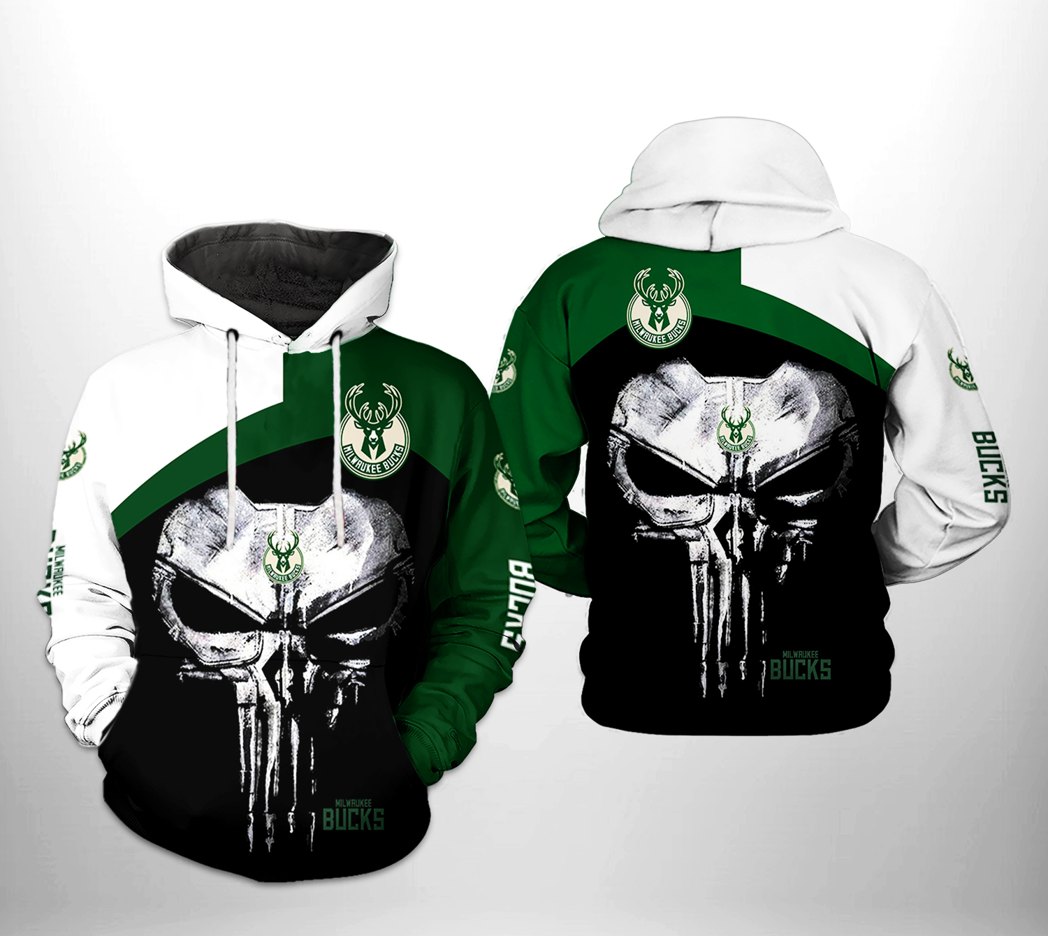 Milwaukee Bucks NBA Skull Punisher Team 3D Printed Hoodie/Zipper Hoodie - 4d67fc291634 Milwaukee Bucks NBA Skull Punisher Team 3D Printed Hoodie/Zipper Hoodie - 4d67fc291634