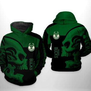 Milwaukee Bucks NBA Skull Team 3D Printed Hoodie/Zipper Hoodie - b5b9c23e368d