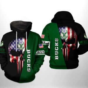 Milwaukee Bucks NBA US Flag Skull Team 3D Printed Hoodie/Zipper Hoodie - e29759f3bcbd