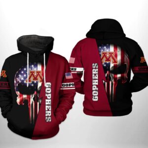 Minnesota Golden Gophers NCAA US Flag Skull 3D Printed Hoodie/Zipper Hoodie - 5f0d8dbf2332