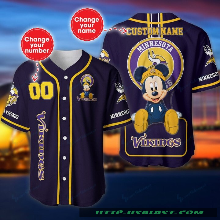 Minnesota Vikings Mickey Mouse Personalized Baseball Jersey Shirt Minnesota Vikings Mickey Mouse Personalized Baseball Jersey Shirt