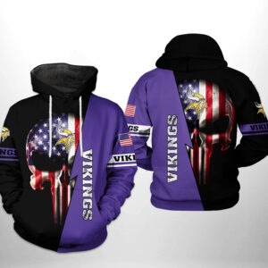 Minnesota Vikings NFL US Flag Skull Team 3D Printed Hoodie/Zipper Hoodie - e212d75ff0ee