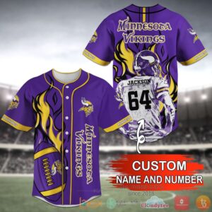 Minnesota Vikings Nfl Personalized Purple Black Baseball Jersey Shirt